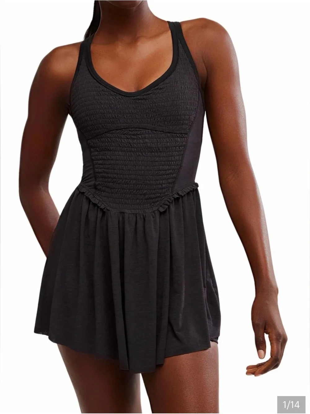 Free People Black Smocked Tank One-Piece Dress
